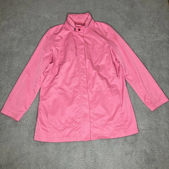 J. Jill M Pink Zip Away Hooded Jacket Water Resistant Colorful Girly Rain Coat - Picture 1 of 16